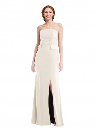 Sleeveless Strapless Stretch Crepe Ivory Long Semi Formal Evening Dress / Prom Dress / Bridesmaid Dress Adelaide