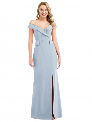 Sleeveless Off the Shoulder Stretch Crepe Light Sky Blue Long Semi Formal Evening Dress / Prom Dress / Bridesmaid Dress Adelaide