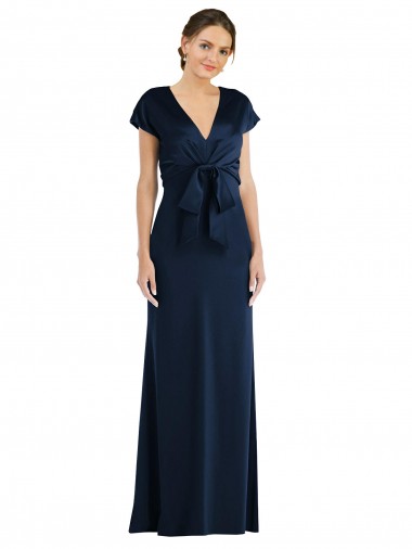 Cap Sleeves Off the Shoulder Stretch Crepe Dark Navy Long Formal Evening Gown / Prom Dress / Bridesmaid Dress Adelaide