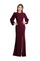 Puff Sleeves Bateau Neck Stretch Crepe Burgundy Gold Long Formal Dress / Bridesmaid Dress Adelaide