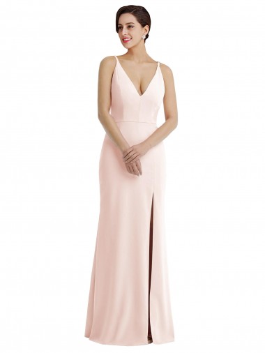Sleeveless V-Neck Stretch Crepe Pink Long Formal Evening Gown / Prom Dress / Bridesmaid Dress Adelaide