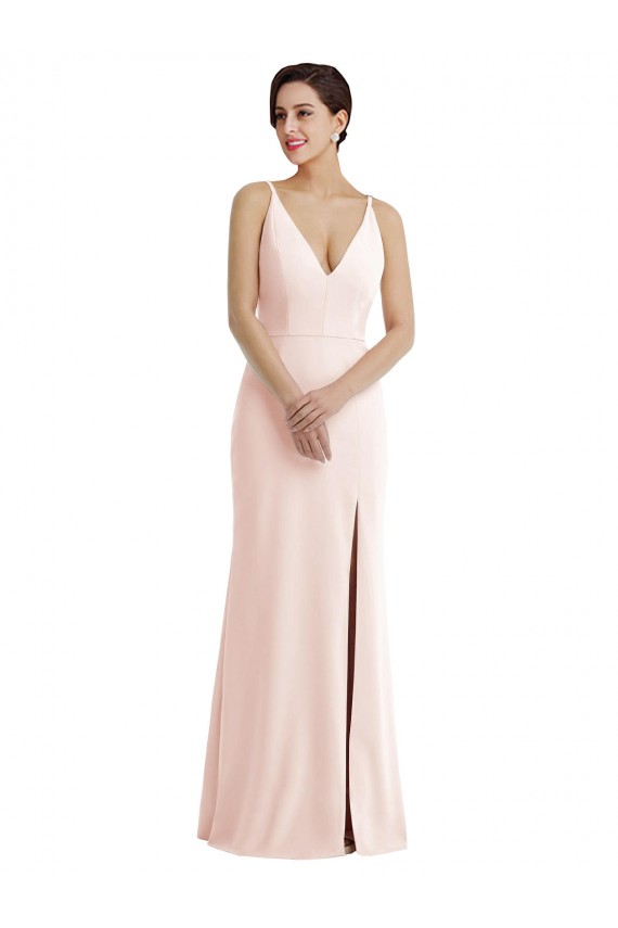 Sleeveless V-Neck Stretch Crepe Pink Long Formal Evening Gown / Prom Dress / Bridesmaid Dress Adelaide