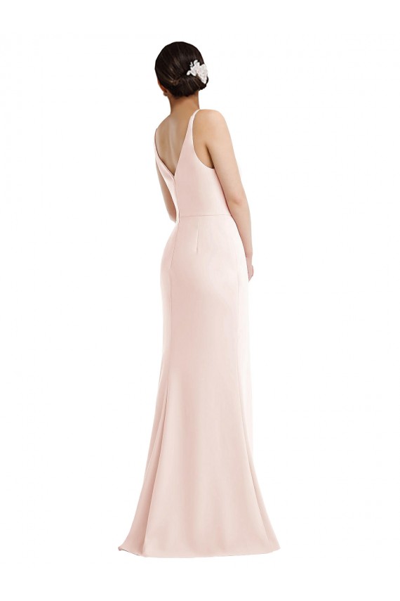 Sleeveless V-Neck Stretch Crepe Pink Long Formal Evening Gown / Prom Dress / Bridesmaid Dress Adelaide