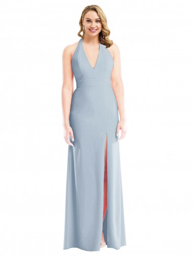 Sleeveless Halter Neck Stretch Crepe Light Sky Blue Long Bridesmaid Dress / Evening Dress Adelaide