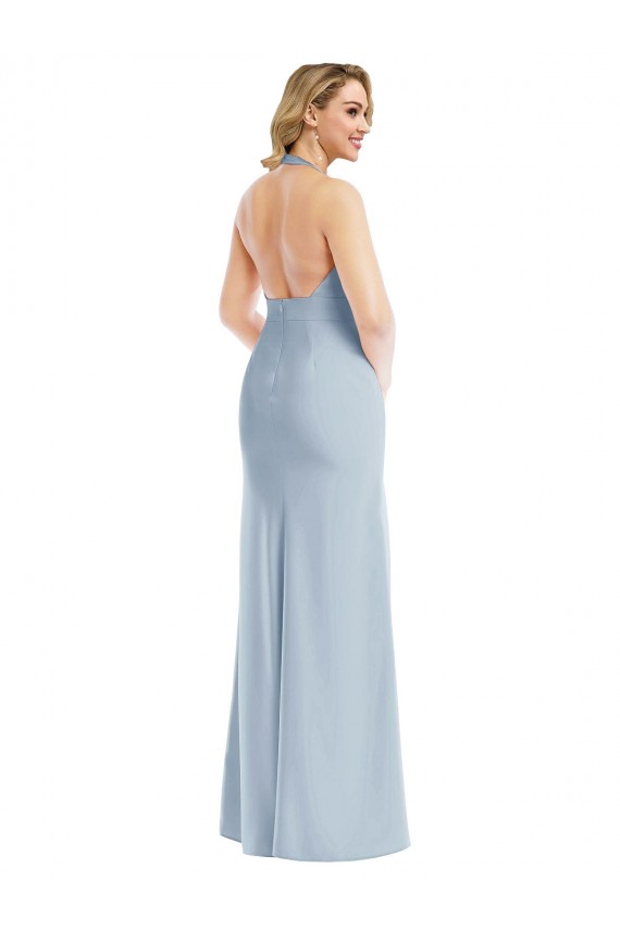 Sleeveless Halter Neck Stretch Crepe Light Sky Blue Long Bridesmaid Dress / Evening Dress Adelaide