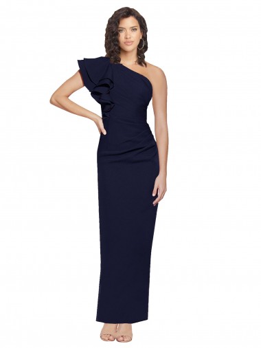 Sleeveless One Shoulder Stretch Crepe Dark Navy Sheath Long Formal Evening Gown / Prom Dress / Bridesmaid Dress Adelaide