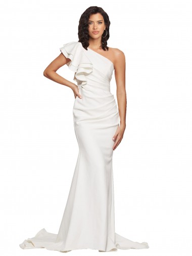 Sleeveless One Shoulder Stretch Crepe Ivory Sweep Train Semi Formal Evening Dress / Prom Dress / Bridesmaid Dress Adelaide