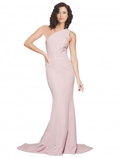 Sleeveless One Shoulder Stretch Crepe Mauve Sweep Train Semi Formal Evening Dress / Prom Dress / Bridesmaid Dress Adelaide