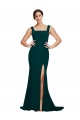 Sleeveless Square Neck Stretch Crepe Midnight Green Sweep Train Semi Formal Evening Dress / Prom Dress / Bridesmaid Dress Adelaide
