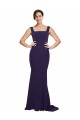 Sleeveless Square Neck Stretch Crepe Dark Navy Sweep Train Semi Formal Evening Dress / Prom Dress / Bridesmaid Dress Adelaide