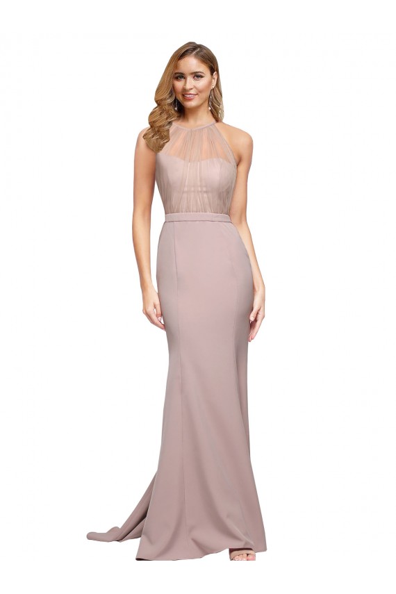 Sleeveless High Neck Stretch Crepe Dusty Pink Sweep Train Formal Evening Gown / Prom Dress / Bridesmaid Dress Adelaide