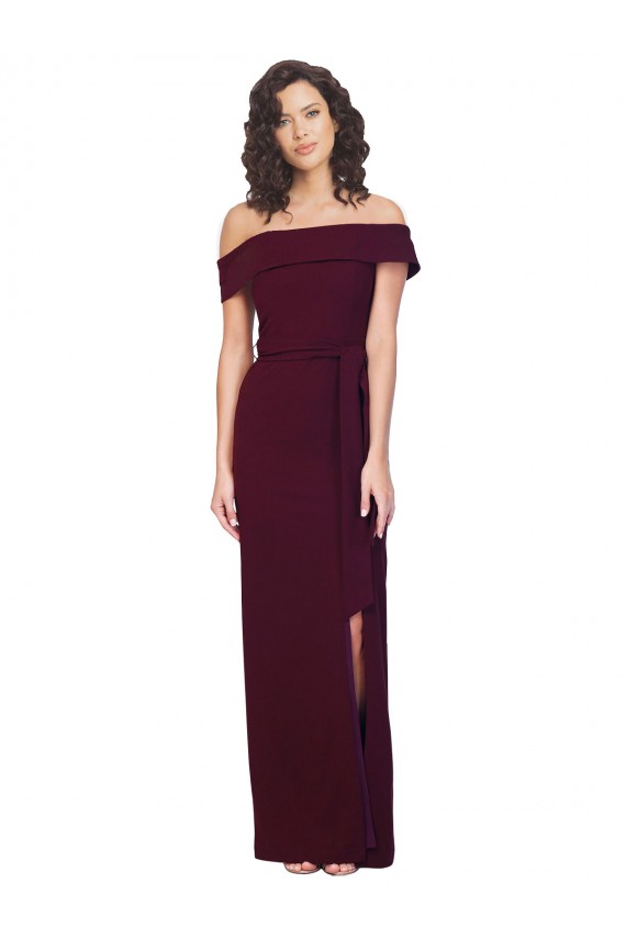 Sleeveless Square Neck Stretch Crepe Burgundy Gold Long Formal Evening Gown / Prom Dress / Bridesmaid Dress Adelaide