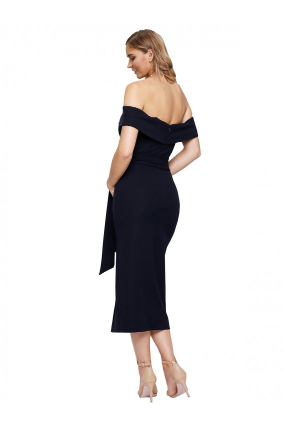 Sleeveless Square Neck Stretch Crepe Black Midi Length Formal Evening Gown / Prom Dress / Bridesmaid Dress Adelaide