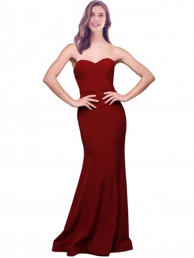 Sleeveless Strapless Stretch Crepe Burgundy Long Formal Evening Gown / Prom Dress / Bridesmaid Dress Adelaide