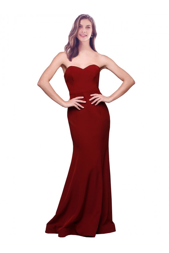 Sleeveless Strapless Stretch Crepe Burgundy Long Formal Evening Gown / Prom Dress / Bridesmaid Dress Adelaide
