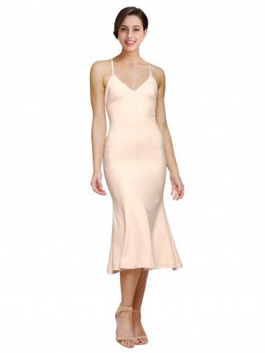 Sleeveless V-Neck Stretch Crepe Nude Midi Length Evening Gown / Prom Dress / Bridesmaid Dress Adelaide