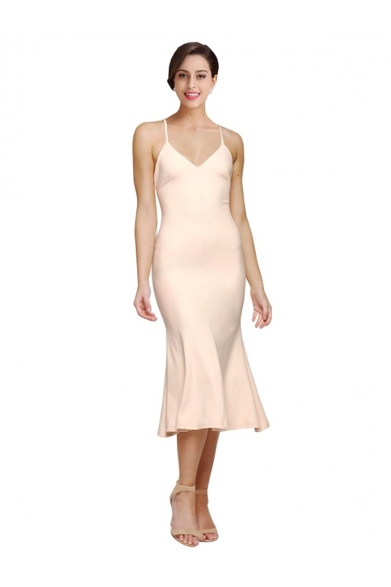 Sleeveless V-Neck Stretch Crepe Nude Midi Length Evening Gown / Prom Dress / Bridesmaid Dress Adelaide