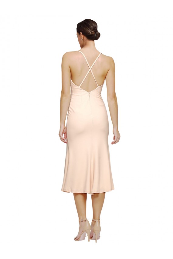 Sleeveless V-Neck Stretch Crepe Nude Midi Length Evening Gown / Prom Dress / Bridesmaid Dress Adelaide