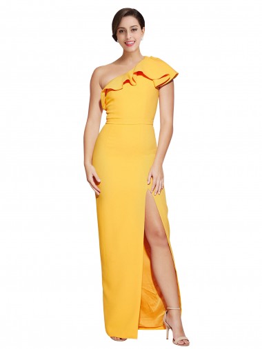 Sleeveless One Shoulder Stretch Crepe Saffron Long Formal Evening Gown / Prom Dress / Bridesmaid Dress Adelaide