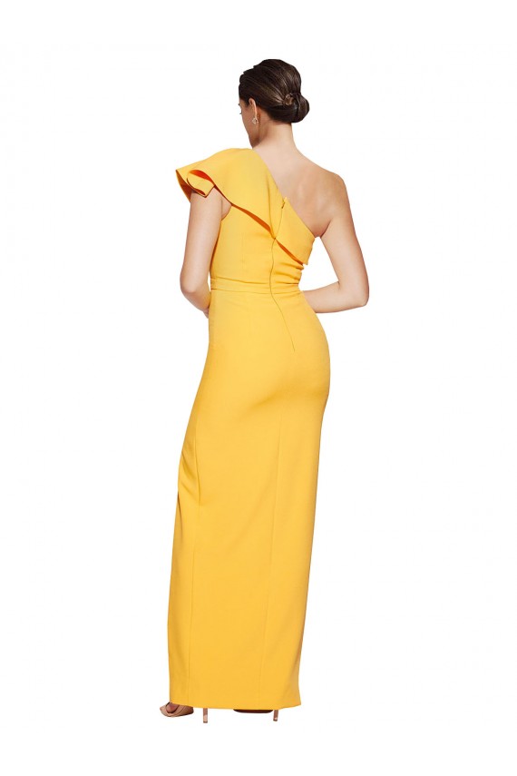 Sleeveless One Shoulder Stretch Crepe Saffron Long Formal Evening Gown / Prom Dress / Bridesmaid Dress Adelaide