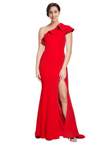 Sleeveless One Shoulder Stretch Crepe Red Sweep Train Semi Formal Evening Dress / Prom Dress / Bridesmaid Dress Adelaide