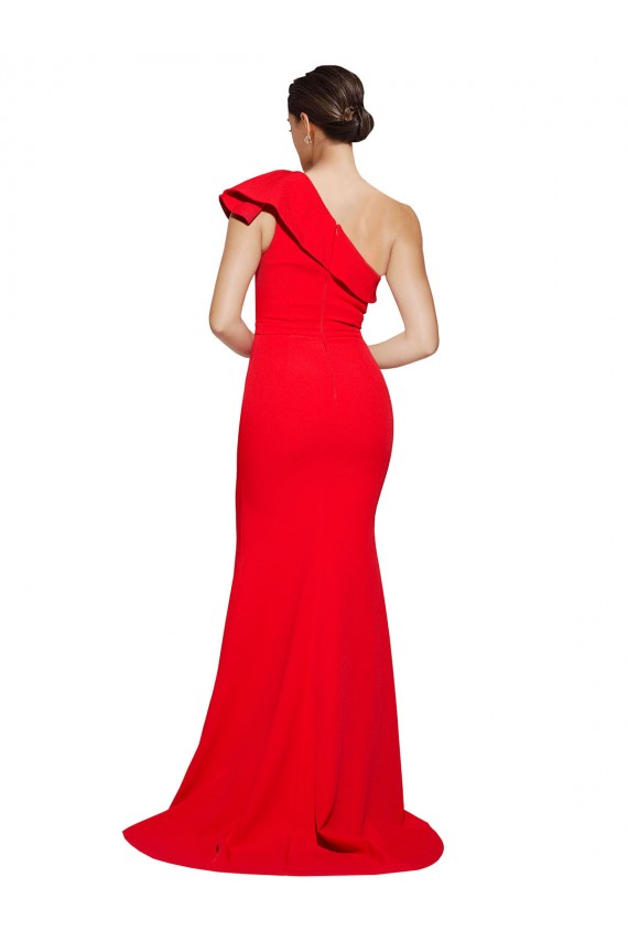 Sleeveless One Shoulder Stretch Crepe Red Sweep Train Semi Formal Evening Dress / Prom Dress / Bridesmaid Dress Adelaide