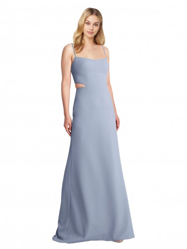 Sleeveless Scoop Neck Stretch Crepe Smoke Blue Long Prom Dress / Bridesmaid Dress Adelaide