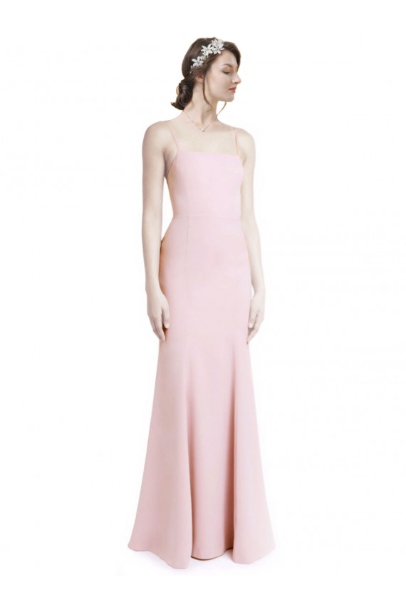 Sleeveless Square Neck Stretch Crepe Pink Long Prom Dress / Bridesmaid Dress Adelaide