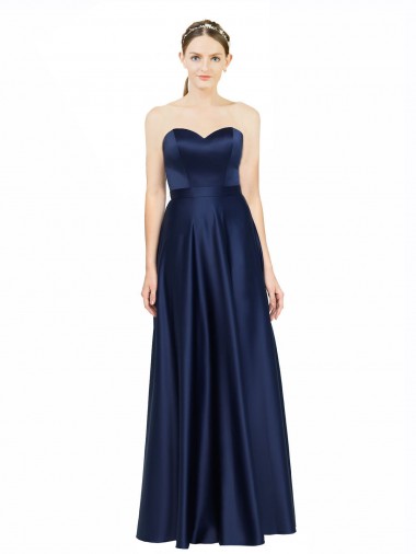 Sleeveless Sweetheart Stretch Satin Dark Navy Long Black Tie Evening Gown / Bridesmaid Dress Adelaide