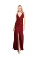 Sleeveless V-Neck Stretch Satin Burgundy Long Black Tie Evening Gown / Prom Dress / Bridesmaid Dress Adelaide