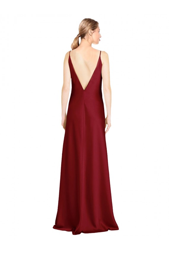 Sleeveless V-Neck Stretch Satin Burgundy Long Black Tie Evening Gown / Prom Dress / Bridesmaid Dress Adelaide