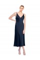 Sleeveless V-Neck Stretch Satin Dark Navy Midi Length Formal Evening Gown / Prom Dress / Bridesmaid Dress Adelaide