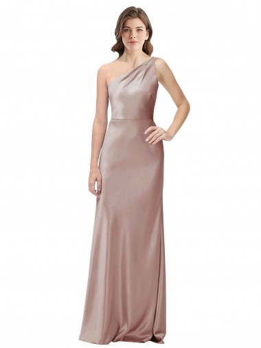 Sleeveless One Shoulder Stretch Satin Dusty Pink Long Formal Evening Gown / Prom Dress / Bridesmaid Dress Adelaide
