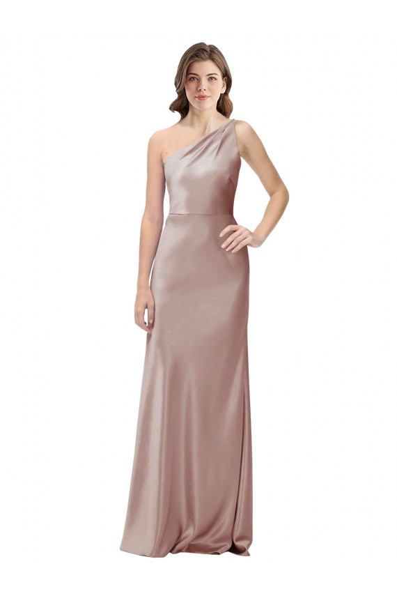 Sleeveless One Shoulder Stretch Satin Dusty Pink Long Formal Evening Gown / Prom Dress / Bridesmaid Dress Adelaide