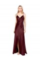 Sleeveless V-Neck Stretch Satin Burgundy Gold Long Bridesmaid Dress / Evening Dress Adelaide