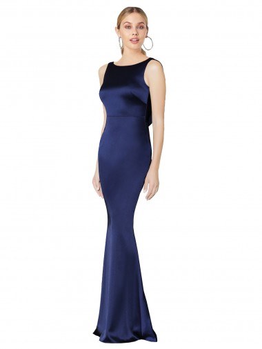 Sleeveless High Neck Stretch Satin Dark Navy Long Formal Evening Gown / Prom Dress / Bridesmaid Dress Adelaide