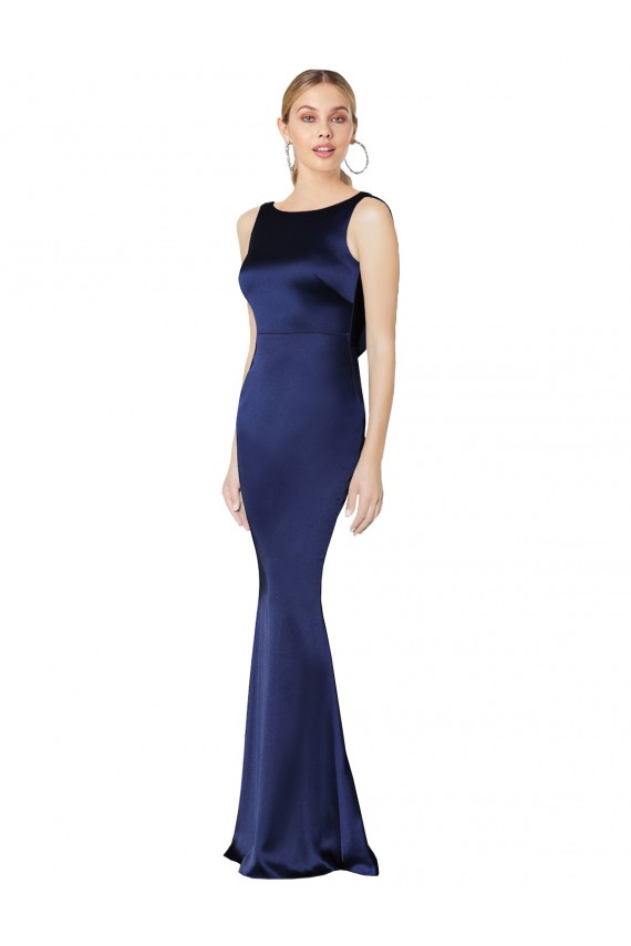 Sleeveless High Neck Stretch Satin Dark Navy Long Formal Evening Gown / Prom Dress / Bridesmaid Dress Adelaide