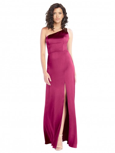 Sleeveless One Shoulder Stretch Satin Fuchsia Long Formal Evening Gown / Prom Dress / Bridesmaid Dress Adelaide