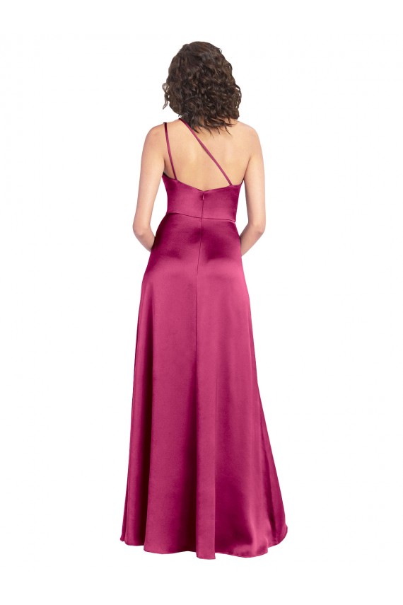 Sleeveless One Shoulder Stretch Satin Fuchsia Long Formal Evening Gown / Prom Dress / Bridesmaid Dress Adelaide