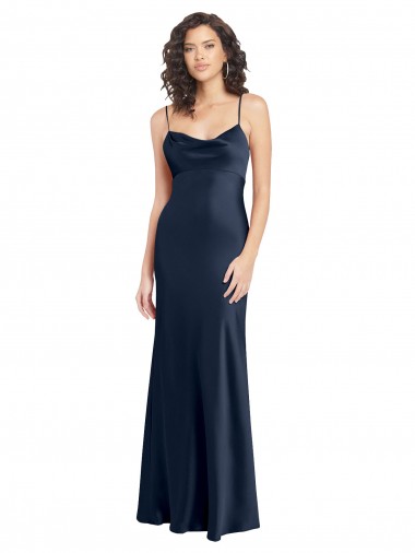 Sleeveless Cowl Neck Stretch Satin Dark Navy Long Black Tie Evening Gown / Prom Dress / Bridesmaid Dress Adelaide