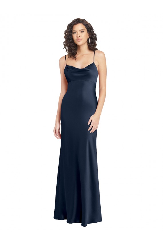 Sleeveless Cowl Neck Stretch Satin Dark Navy Long Black Tie Evening Gown / Prom Dress / Bridesmaid Dress Adelaide