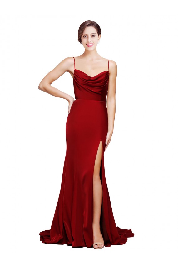 Sleeveless Cowl Neck Stretch Satin Burgundy Sweep Train Black Tie Evening Gown / Prom Dress / Bridesmaid Dress Adelaide