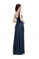Sleeveless Square Neck Stretch Satin Dark Navy Long Formal Evening Gown / Prom Dress / Bridesmaid Dress Adelaide