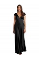 Cap Sleeves V-Neck Stretch Satin Black Long Formal Evening Gown / Prom Dress / Bridesmaid Dress Adelaide