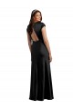 Cap Sleeves V-Neck Stretch Satin Black Long Formal Evening Gown / Prom Dress / Bridesmaid Dress Adelaide