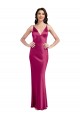 Sleeveless V-Neck Stretch Satin Fuchsia Long Formal Evening Gown / Prom Dress / Bridesmaid Dress Adelaide