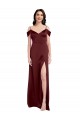 Sleeveless V-Neck Stretch Satin Burgundy Gold Long Formal Dress / Bridesmaid Dress Adelaide