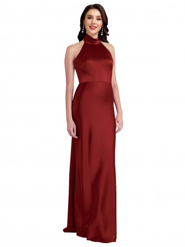 Sleeveless Halter Neck Stretch Satin Burgundy Long Black Tie Evening Gown / Prom Dress / Bridesmaid Dress Adelaide