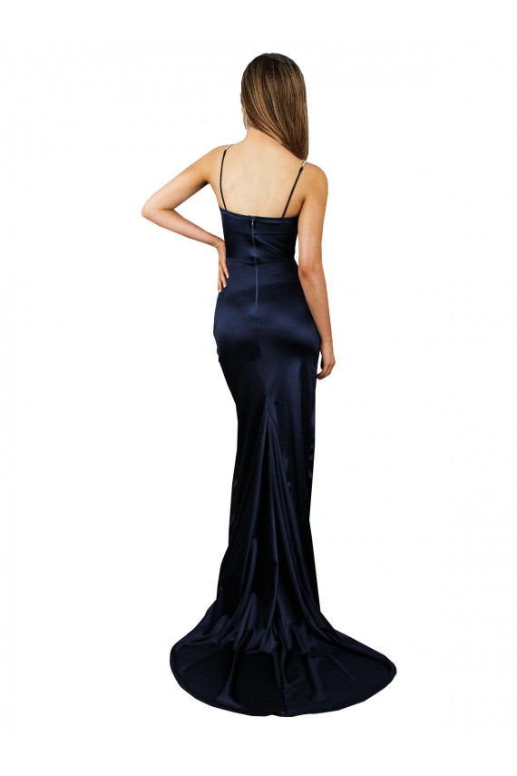 Sleeveless Sweetheart Stretch Satin Dark Navy Long Formal Evening Gown / Prom Dress / Bridesmaid Dress Adelaide