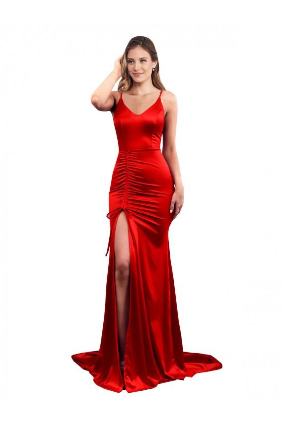 Sleeveless Sweetheart Stretch Satin Red Long Evening Dress / Bridesmaid Dress Adelaide